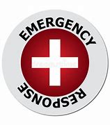 the words emergency response in a circle with a white cross on a red background